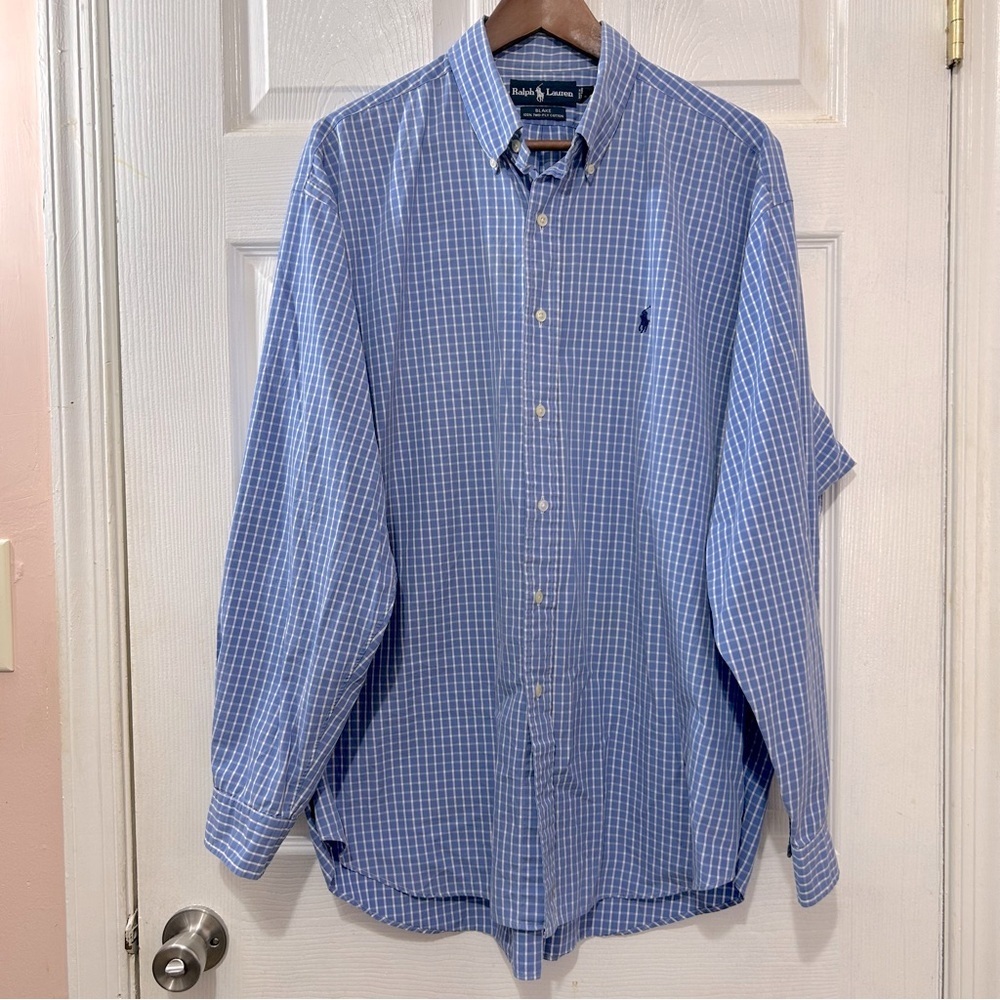 Polo Ralph Lauren Button Down Shirt Men's Blake Blue White Gingham Check Size Xl
